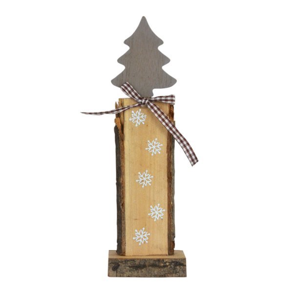 Χριστουγεννιάτικο Ξύλινο, με Γκρι Δεντράκι στην Κορυφή (21cm)